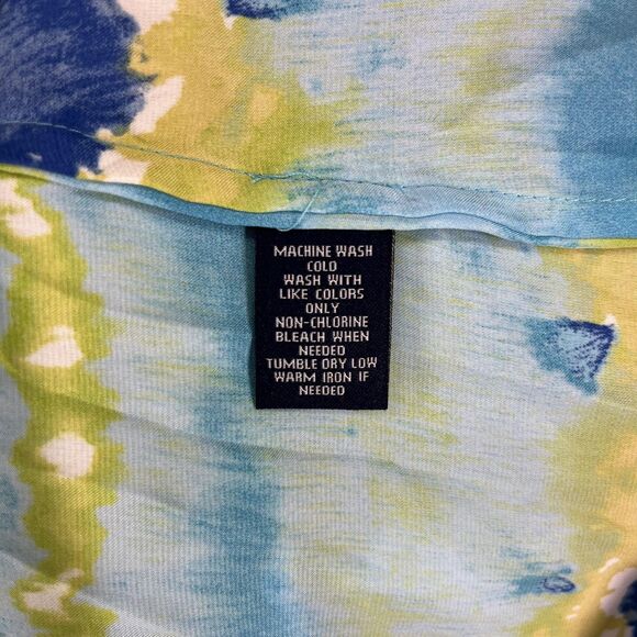 Chaps Shirt Womens Large Blue Green Tie Dye V Neck Kimono Sleeve Drawstring - Picture 10 of 15